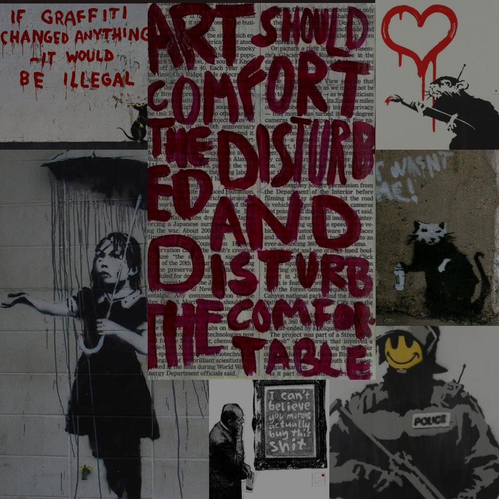 a collage of banksy's artworks